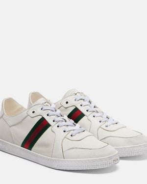 Gucci Web Stripe Leather Trainers - White