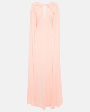 Monique Lhuillier Caped Keyhole Satin Gown - Pink