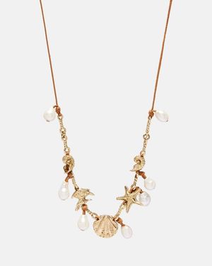 ALÉMAIS Faux Pearl Embellished Charm Necklace - Metallic