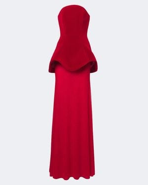 David Koma Peplum Strapless Gown - Red