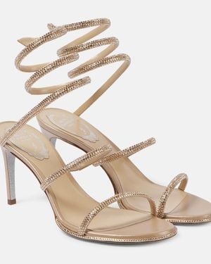 Rene Caovilla Cleo 80 Embellished Satin Sandals - Metallic