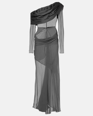 Christopher Esber Asymmetric Sheer Silk Maxi Dress - Grey