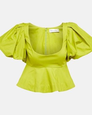 Oscar de la Renta Peplum Cotton Crop Top - Yellow