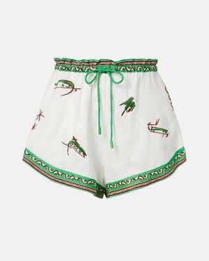 ALÉMAIS Shorts Wanda De Lino Bordados - Verde