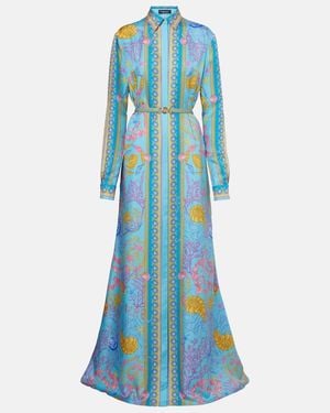 Versace Underwater Barocco Silk Twill Maxi Dress - Blue