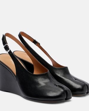 Maison Margiela Tabi Leather Slingback Wedge Sandals - Black