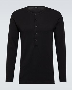 Tom Ford Cotton-Blend Henley Shirt - Black