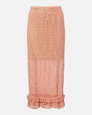 Anna Kosturova Rosette Crochet Cotton Midi Skirt - Pink