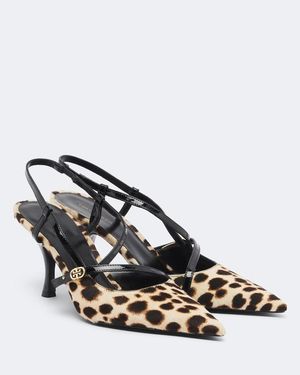 Tory Burch Double T Calf Hair Slingback Court Shoes - Metallic
