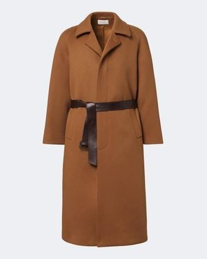Saint Laurent Abrigo De Lana Con Cinturon - Marrón