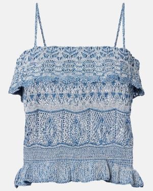 Etro Knitted Cotton Crop Top - Blue