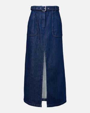Dries Van Noten Belted Denim Maxi Skirt - Blue