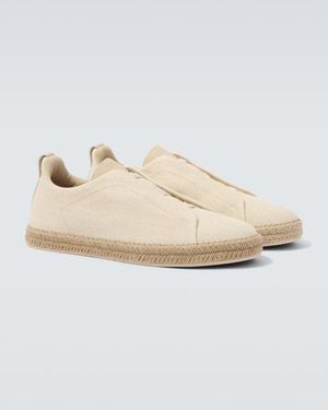 ZEGNA Triple Stitch Canvas Slip-On Trainers - White