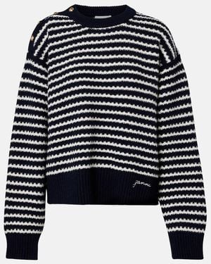 Ganni Pullover Aus Wolle Und Baumwolle - Blau