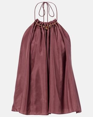 Zimmermann Aster Beaded Halterneck Silk Top - Purple