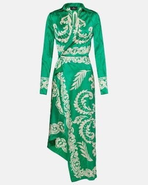 Etro Wrapped Satin Midi Dress - Green