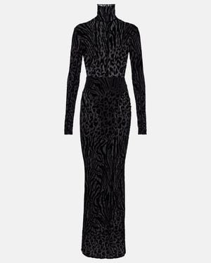 Alex Perry Sheer Animal-Print Devore Maxi Dress - Black