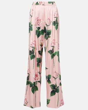 Dolce & Gabbana Pink Rose Print Stretch Silk Pajama Pants