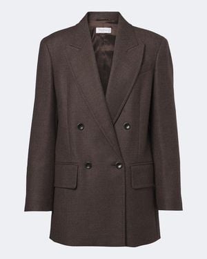 Max Mara Double-Breasted Virgin Wool Blazer - Brown