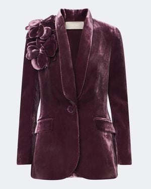 Elie Saab Floral-Applique Silk-Blend Velvet Blazer - Purple