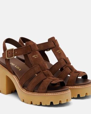 Prada Suede Platform Sandals - Brown