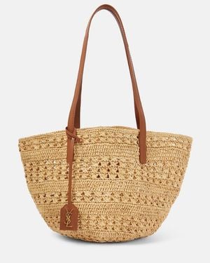 Saint Laurent Bolso Cesta Panier Small De Rafia Con Piel - Neutro