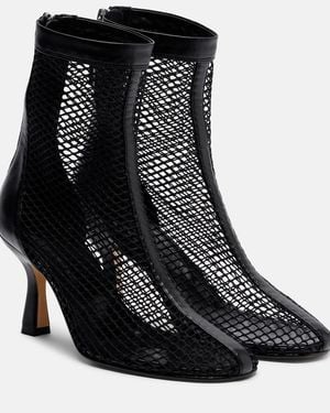 Souliers Martinez Fira Leather-Trimmed Fishnet Ankle Boots - Black