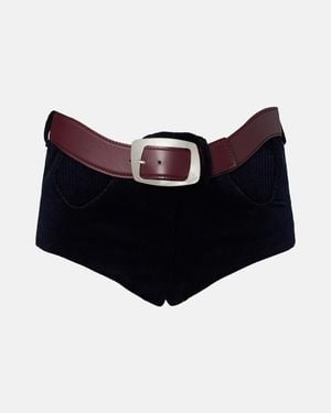Jean Paul Gaultier Cutout Belted Cotton Corduroy Micro Shorts - Black