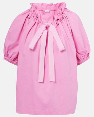 Patou Bow-Detail Cotton Jersey Top - Pink
