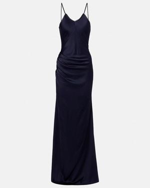Victoria Beckham Lace-Trimmed Satin Maxi Dress - Blue