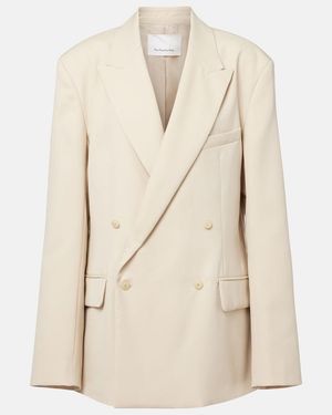 Frankie Shop Newark Double-Breasted Cotton Blazer - Natural