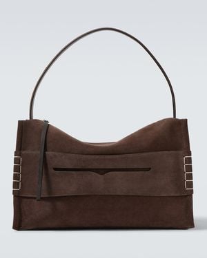 JW Anderson Loafer Large Suede Shoulder Bag - Brown