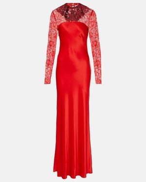 Rodarte Lace-Trimmed Silk-Blend Satin Gown - Red