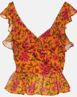 Veronica Beard Floral Silk Top - Orange