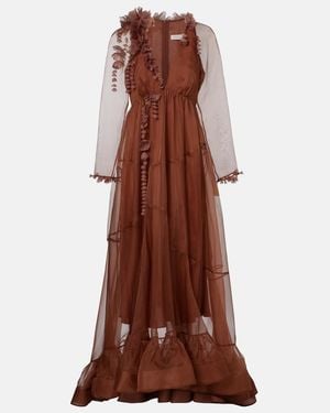 Zimmermann Como Floral-Applique Silk Maxi Dress - Brown