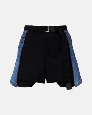 Sacai Paneled Denim Shorts - Black