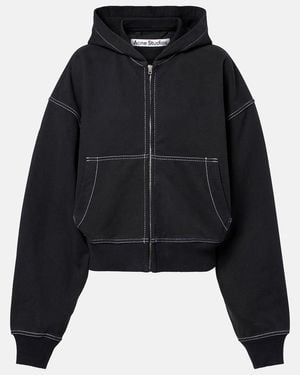 Acne Studios Logo Cotton Fleece Zip-Up Sweatshirt - Black