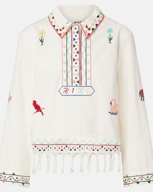 RIXO London Ludmilla Embroidered Cotton Polo Shirt - White