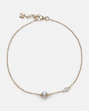Mateo 14Kt Chain Bracelet With Diamonds And Pearls - Metallic