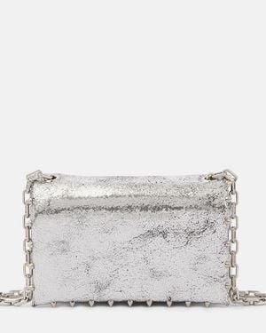 Christian Louboutin Spiked Metallic Leather Crossbody Bag - Grey