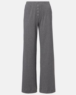 Leset Pointelle Cotton Wide-Leg Pants - Gray