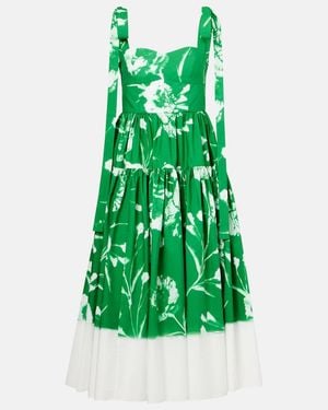 Erdem Floral Cotton Poplin Midi Dress - Green