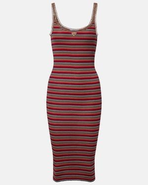 Prada Logo Ribbed-Knit Cotton Midi Dress - Red