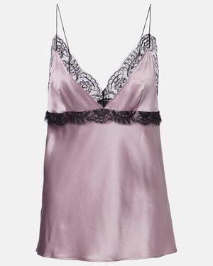 Nina Ricci Lace-Trimmed Silk-Blend Satin Camisole - Purple