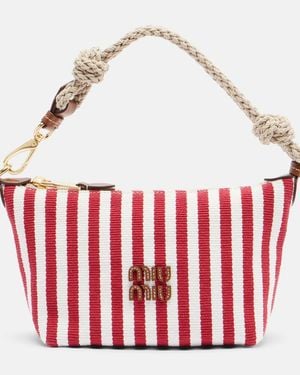 Miu Miu Striped Leather-Trimmed Top-Handle Bag - Red