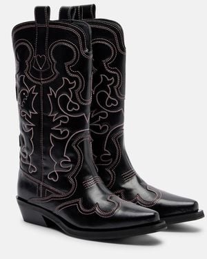 Ganni Bestickte Westernstiefel Mid Shaft - Schwarz