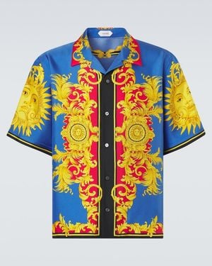 Versace Printed Silk Bowling Shirt - Blue