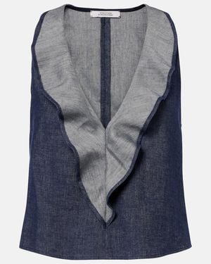 Dorothee Schumacher Fluid Denim Ruffled Crop Top - Blue