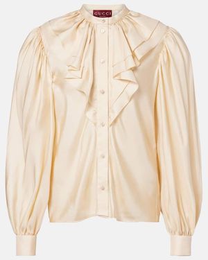 Gucci Ruffled Silk Blouse - Natural