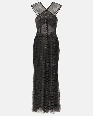 Self-Portrait Embellished Fishnet Maxi Dress - Black